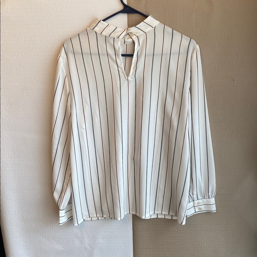 Ann Taylor White Blouse with Red and Black Stripes - Picture 4 of 11